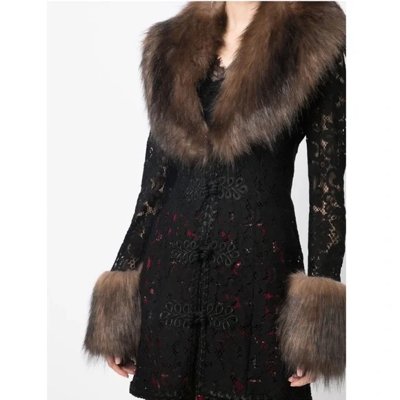 Alessandra Rich lace faux-fur detail coat NWT - Picture 3 of 14